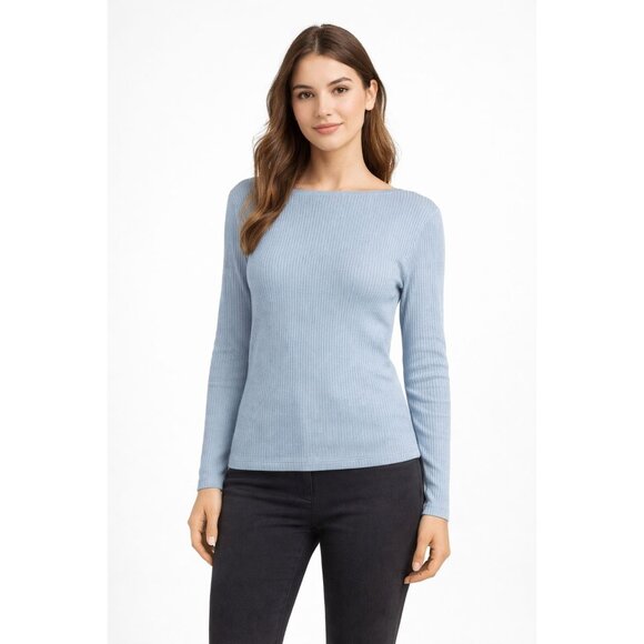Banana Republic Tops - Banana Republic Womens Small Ribbed Knit Top Blue Long Sleeve Boat Neck NWT